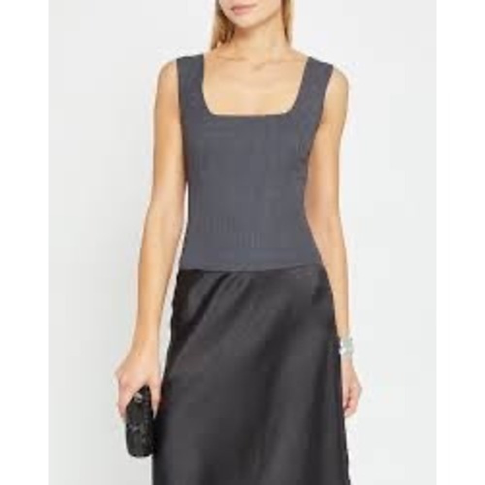 CAARA Grey Wool Blend Square Neck Smocked Back Sleeveless Top C2NTP50YC Size 6